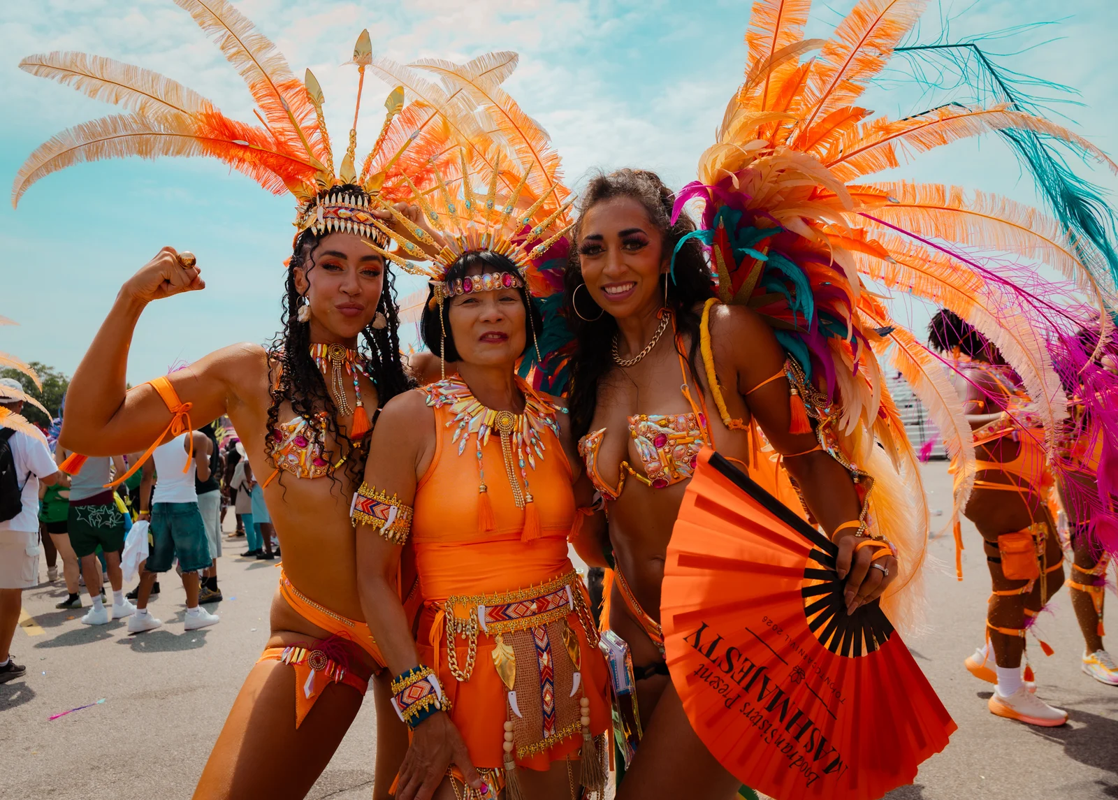 Mash Majesty performers posing together in Carnival costumes